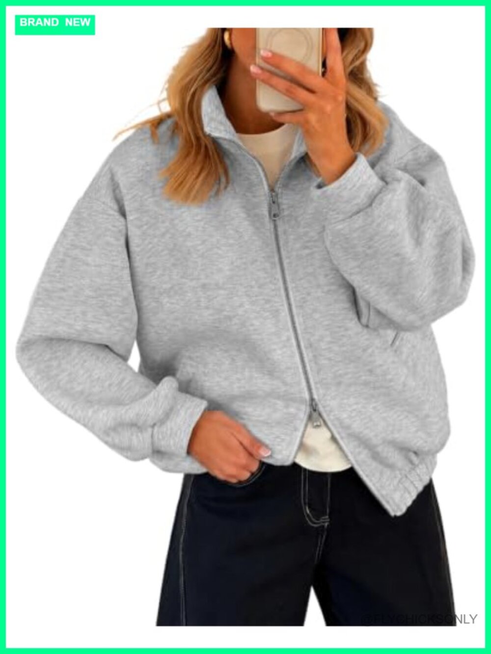 Fleece Zip Up Sweatshirt Women Two-Way Zipper Casual Comfy Y2k Jacket Fall